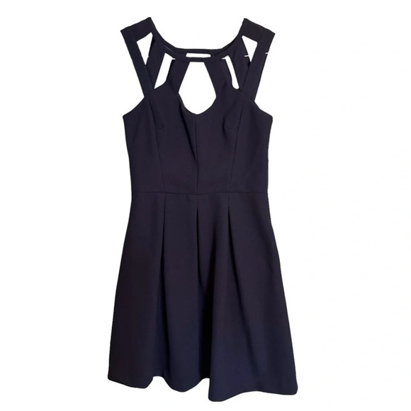 Betsey Johnson Navy Cage Cutout Pockets Pleat Mini Dress Fit and Flare EUC Sz 10 - Picture 3 of 15